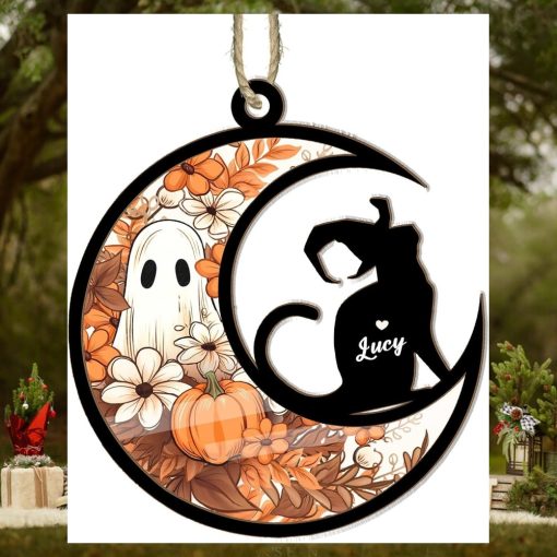 Cat Halloween Moon Suncatcher Ornament