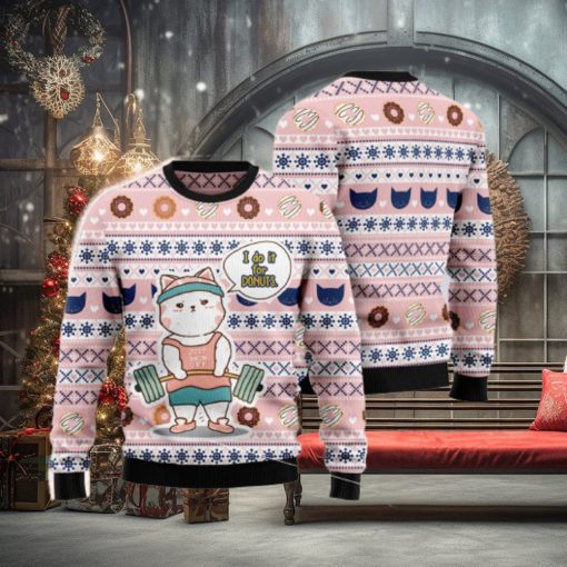 Cat I Do It For Donuts Pink Ugly Christmas 3D Sweater