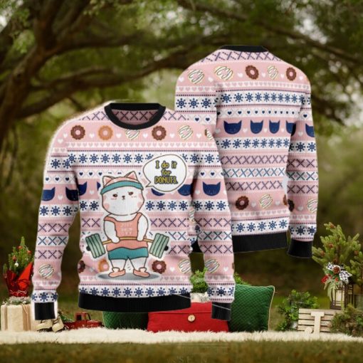 Cat I Do It For Donuts Pink Ugly Christmas 3D Sweater