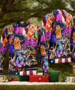 Cat Independence Day Cat Rocker Happy Ugly Christmas 3D Sweaters Gift For Men And Women