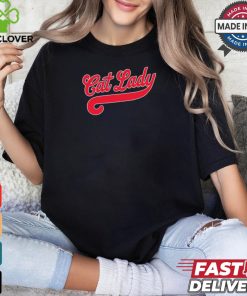 Cat Lady Baseball Script Red Logo t shirt