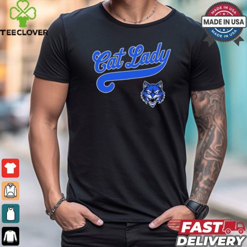 Cat Lady Baseball Script Wildcat Logo t shirt