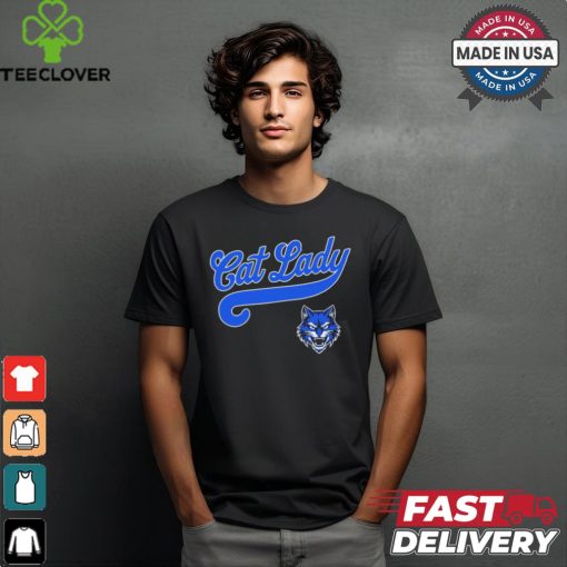 Cat Lady Baseball Script Wildcat Logo t shirt