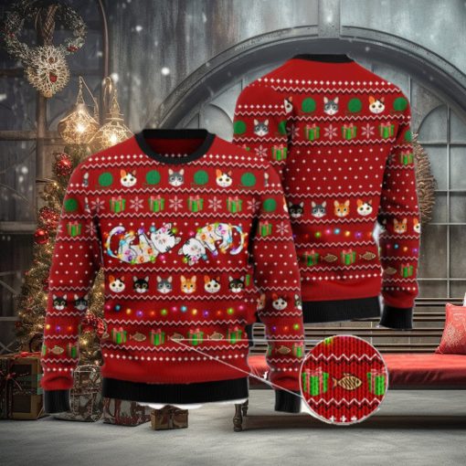 Cat Light Lovely Cat Red Ugly Christmas 3D Sweater
