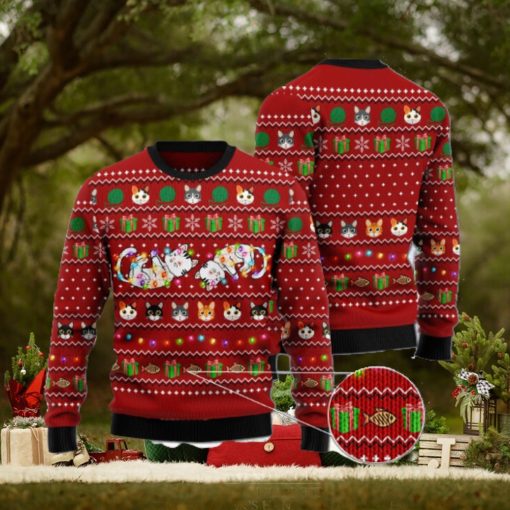 Cat Light Lovely Cat Red Ugly Christmas 3D Sweater