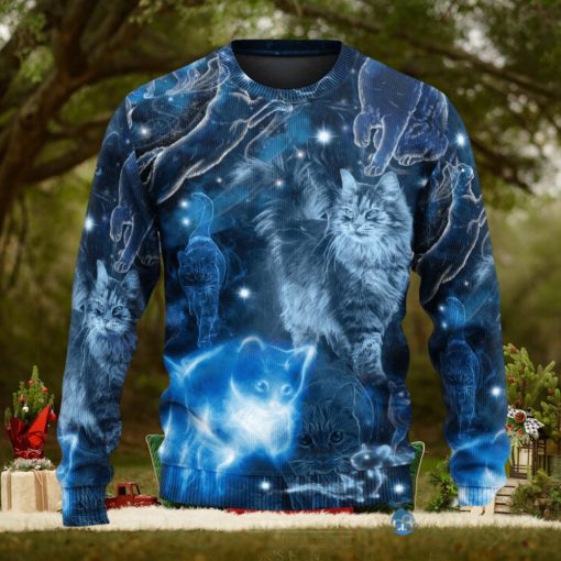 Cat Love Blue Neon Stunning Ugly Christmas 3D Sweaters Gift For Men And Women