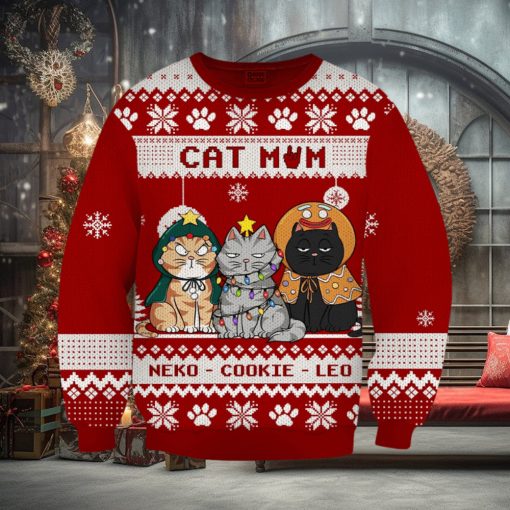 Cat Lover Custom Wool Ugly Sweater Cat Mom Personalized Christmas Gift