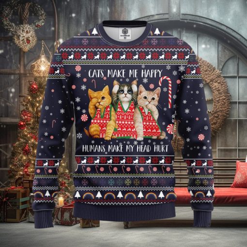 Cat Make Me Happy Ugly Christmas Sweater Amazing Gift Men And Women Christmas Gift