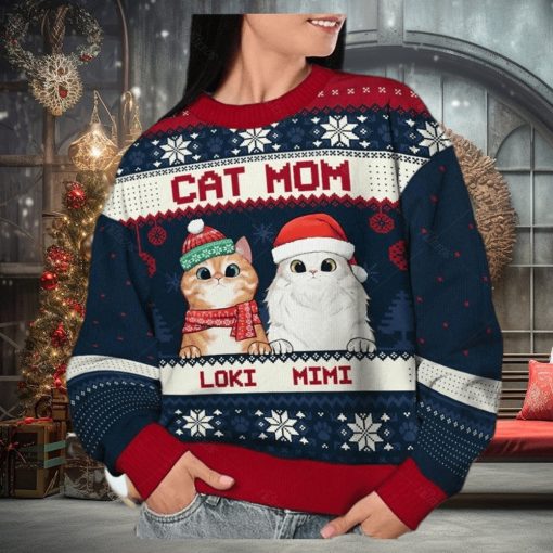 Cat Mom Cat Dad Personalized Custom Ugly Christmas Sweater