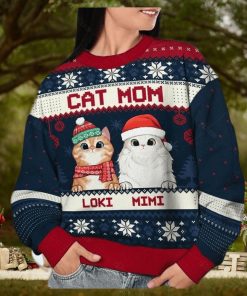 Cat Mom Cat Dad Personalized Custom Ugly Christmas Sweater