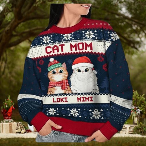 Cat Mom Cat Dad Personalized Custom Ugly Christmas Sweater