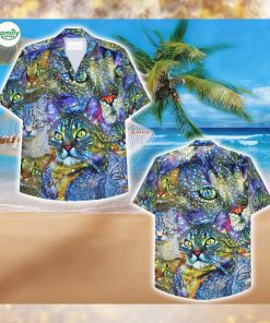 Cat Mosaic Yellow Eyes Hawaiian Shirt