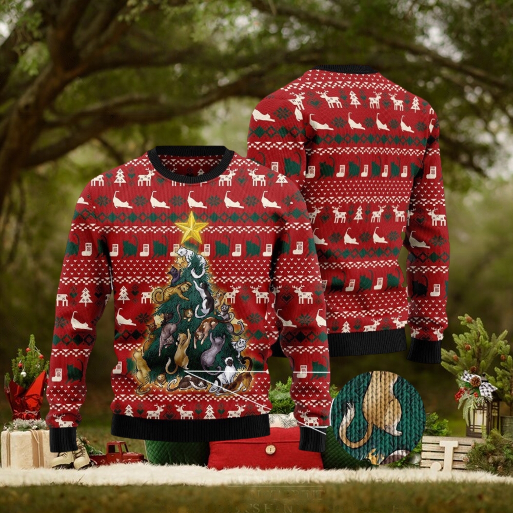 Cat Naughty Pine Ugly Christmas Sweater Cat Naughty Pine Ugly Christmas Sweater