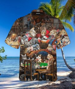 Cat Playing Poker At The Midnight Hawaiian Shirt