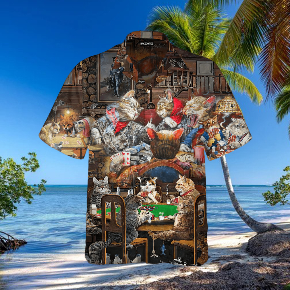 Cat Playing Poker At The Midnight Hawaiian Shirt Cat Playing Poker At The Midnight Hawaiian Shirt