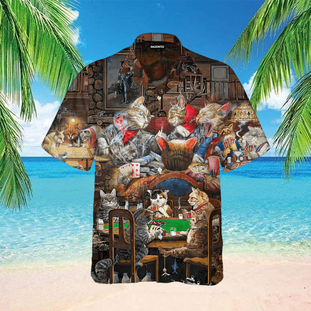 Cat Playing Poker At The Midnight Hawaiian Shirt Cat Playing Poker At The Midnight Hawaiian Shirt