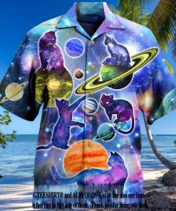 Cat Plays With Space Funny Cats Aloha Summer Set Hawaiian Shirt