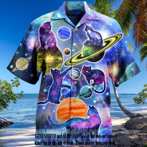 Cat Plays With Space Funny Cats Aloha Summer Set Hawaiian Shirt