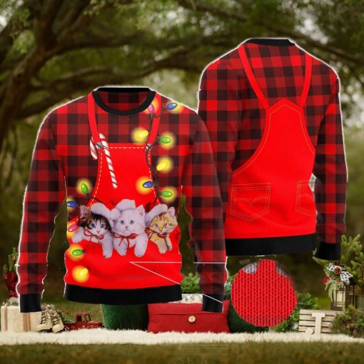 Cat Pocket Christmas Red Ugly Christmas Sweater AOP All Over Printed Sweater