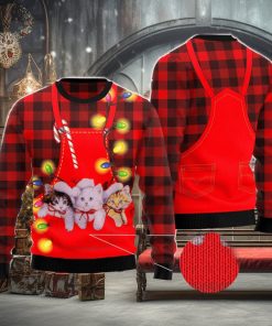 Cat Pocket Christmas Red Ugly Christmas Sweater AOP All Over Printed Sweater