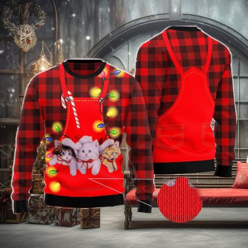 Cat Pocket Christmas Red Ugly Christmas Sweater AOP All Over Printed Sweater