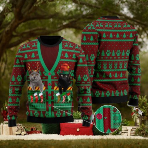 Cat Pocket Xmas Ugly Christmas Sweater Gift For Family