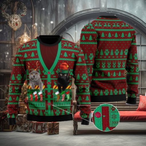 Cat Pocket Xmas Ugly Christmas Sweater Gift For Family