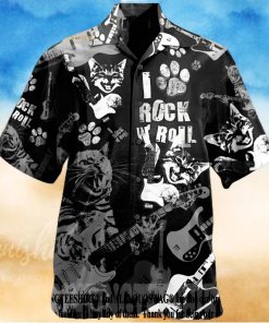 Cat Rock D Roll Cool Music Lover Short Sleeve Rock Music Button Up For Summer Hawaiian Shirt