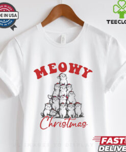 Cat Santa hat meowy Christmas shirt