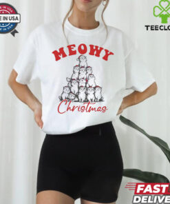 Cat Santa hat meowy Christmas shirt