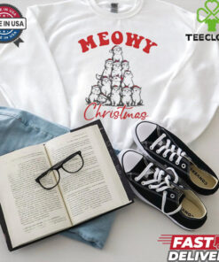 Cat Santa hat meowy Christmas shirt