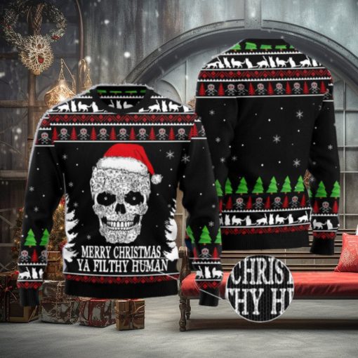 Cat Skull Santa merry Christmas Ya Filthy Human Ugly Christmas 3D Sweater