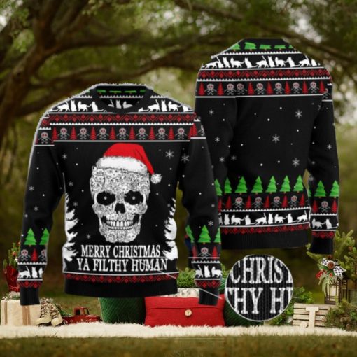Cat Skull Santa merry Christmas Ya Filthy Human Ugly Christmas 3D Sweater