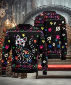 Cat Sugar Skull Floral Pattern Ugly Christmas 3D Sweater