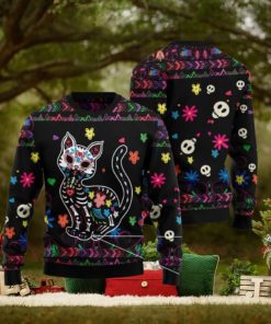 Cat Sugar Skull Floral Pattern Ugly Christmas 3D Sweater