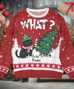 Cat What   Christmas Tree   Personalized Ugly Sweater