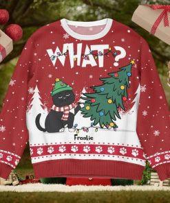 Cat What   Christmas Tree   Personalized Ugly Sweater
