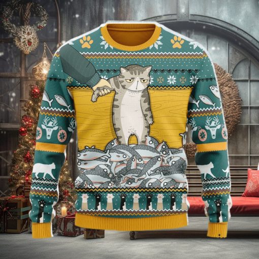 Cat With Fish Ugly Christmas Sweater Christmas Gift For Men And Women