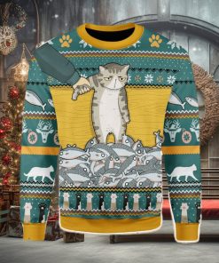Cat With Fish Ugly Christmas Sweater Xmas Gift Men And Women Christmas Sweater