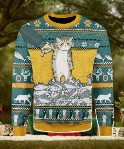 Cat With Fish Ugly Christmas Sweater Xmas Gift Men And Women Christmas Sweater