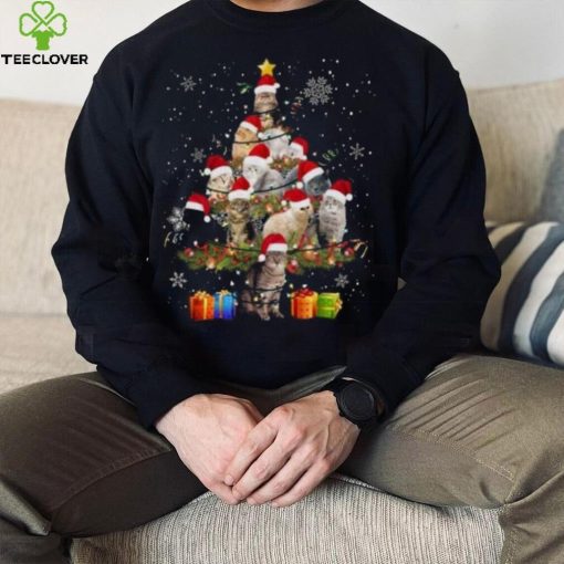 Cat wearing Santa hat Christmas tree t hoodie, sweater, longsleeve, shirt v-neck, t-shirt