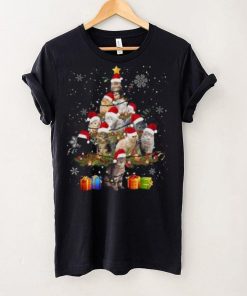 Cat wearing Santa hat Christmas tree t shirt