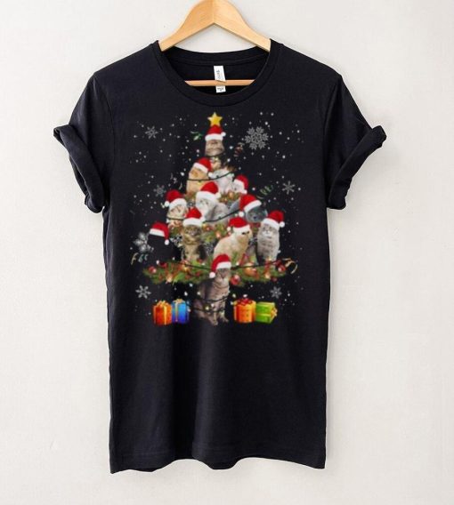 Cat wearing Santa hat Christmas tree t hoodie, sweater, longsleeve, shirt v-neck, t-shirt