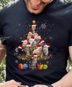 Cat wearing Santa hat Christmas tree t hoodie, sweater, longsleeve, shirt v-neck, t-shirt