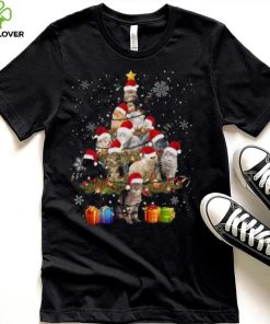 Cat wearing Santa hat Christmas tree t hoodie, sweater, longsleeve, shirt v-neck, t-shirt