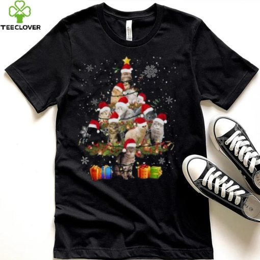 Cat wearing Santa hat Christmas tree t hoodie, sweater, longsleeve, shirt v-neck, t-shirt