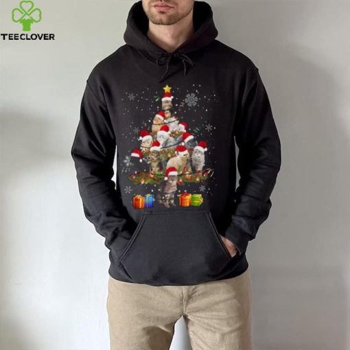 Cat wearing Santa hat Christmas tree t hoodie, sweater, longsleeve, shirt v-neck, t-shirt