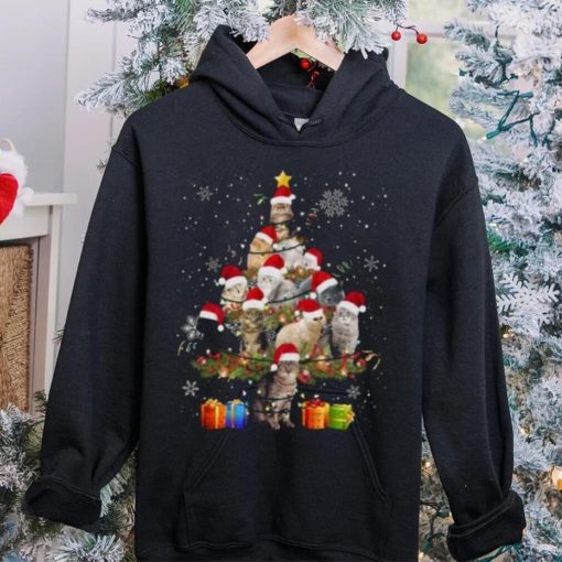 Cat wearing Santa hat Christmas tree t hoodie, sweater, longsleeve, shirt v-neck, t-shirt