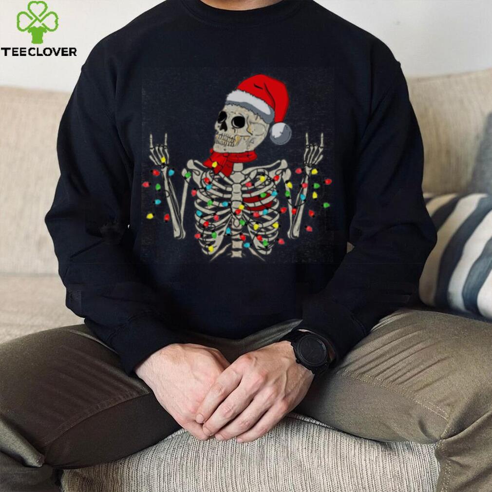 Caterpillar Christmas Skeleton Rocker Wrapped In Xmas Lights Santa Hat Long Sleeve T shirt Caterpillar Christmas Skeleton Rocker Wrapped In Xmas Lights Santa Hat Long Sleeve T shirt
