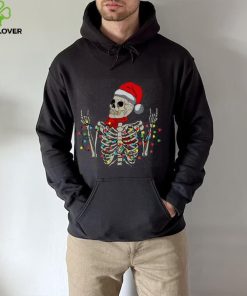 Caterpillar Christmas Skeleton Rocker Wrapped In Xmas Lights Santa Hat Long Sleeve T shirt